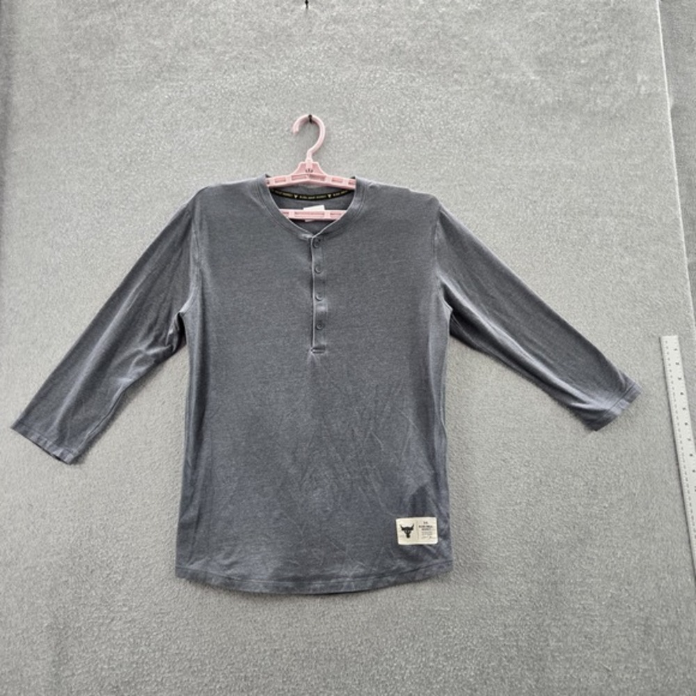 Under Armour Men Activewear Top S‎ Gray Project Rock Henley HeatGear Loose Logo